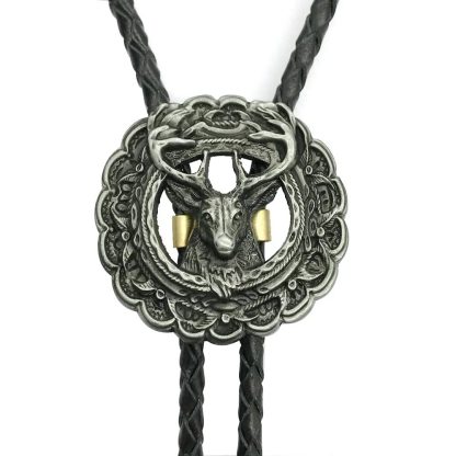 Round Western Cowboys Deer Bolo Tie - Image 3
