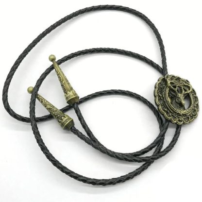 Round Western Cowboys Deer Bolo Tie - Image 6