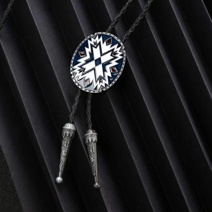 White Snowflower Pattern Bolo Tie - Image 2