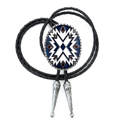 White Snowflower Pattern Bolo Tie - Image 3