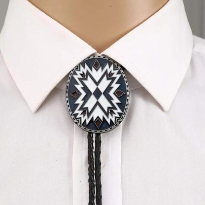 White Snowflower Pattern Bolo Tie